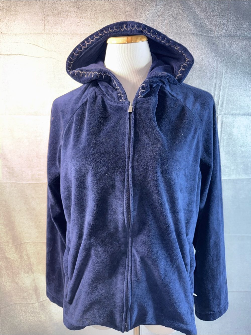 2040-Karen Neuburger Navy Plush Zip-Up Teddy Jacket